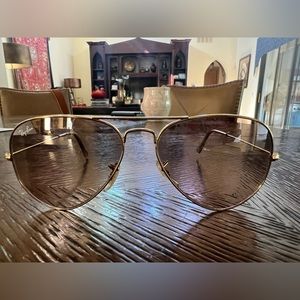 Gold Ray-Bn Aviators with brown lens. Some wear and scratches